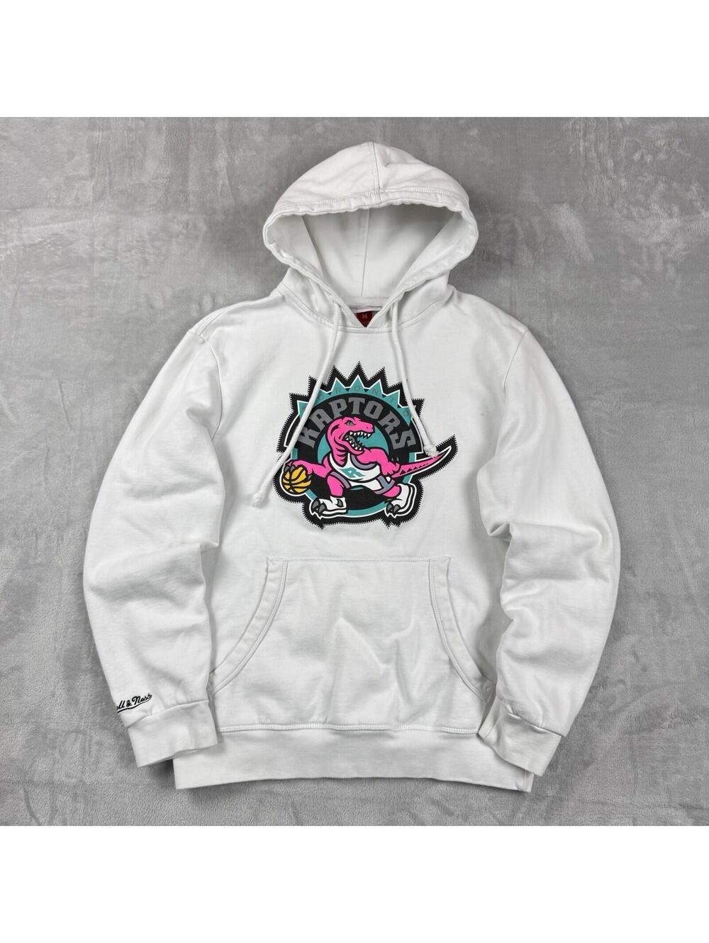 Mitchell & Ness Toronto Raptors Vice Dino Logo Hoodie White Men M Fleece Retro